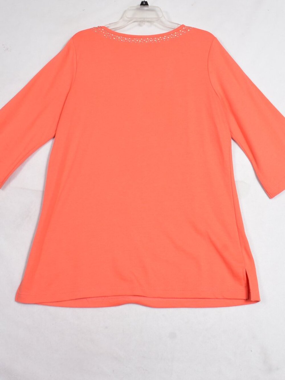 Quacker Factory Women's Orange Top Size Medium Rhinestone Neckline - Picture 7 of 7